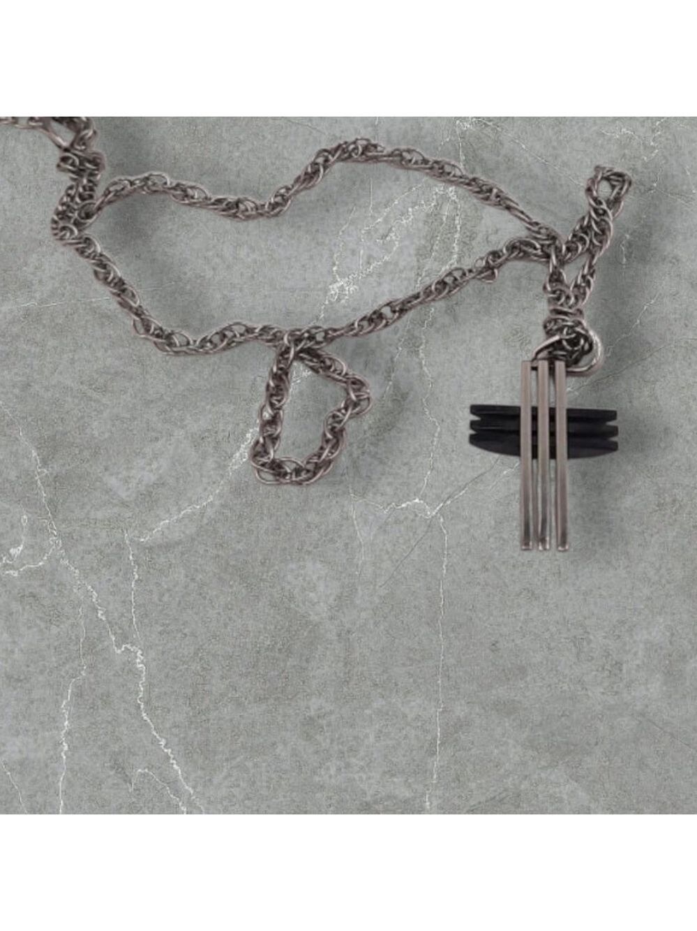 Chrome & Black Enameled Cross Necklace